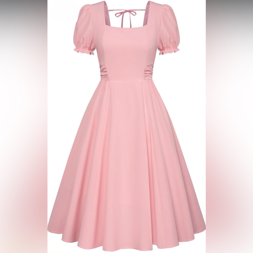 Belle Poque Women’s Dress Pink Retro Vintage Style Cottagecore Square Neck 2XL